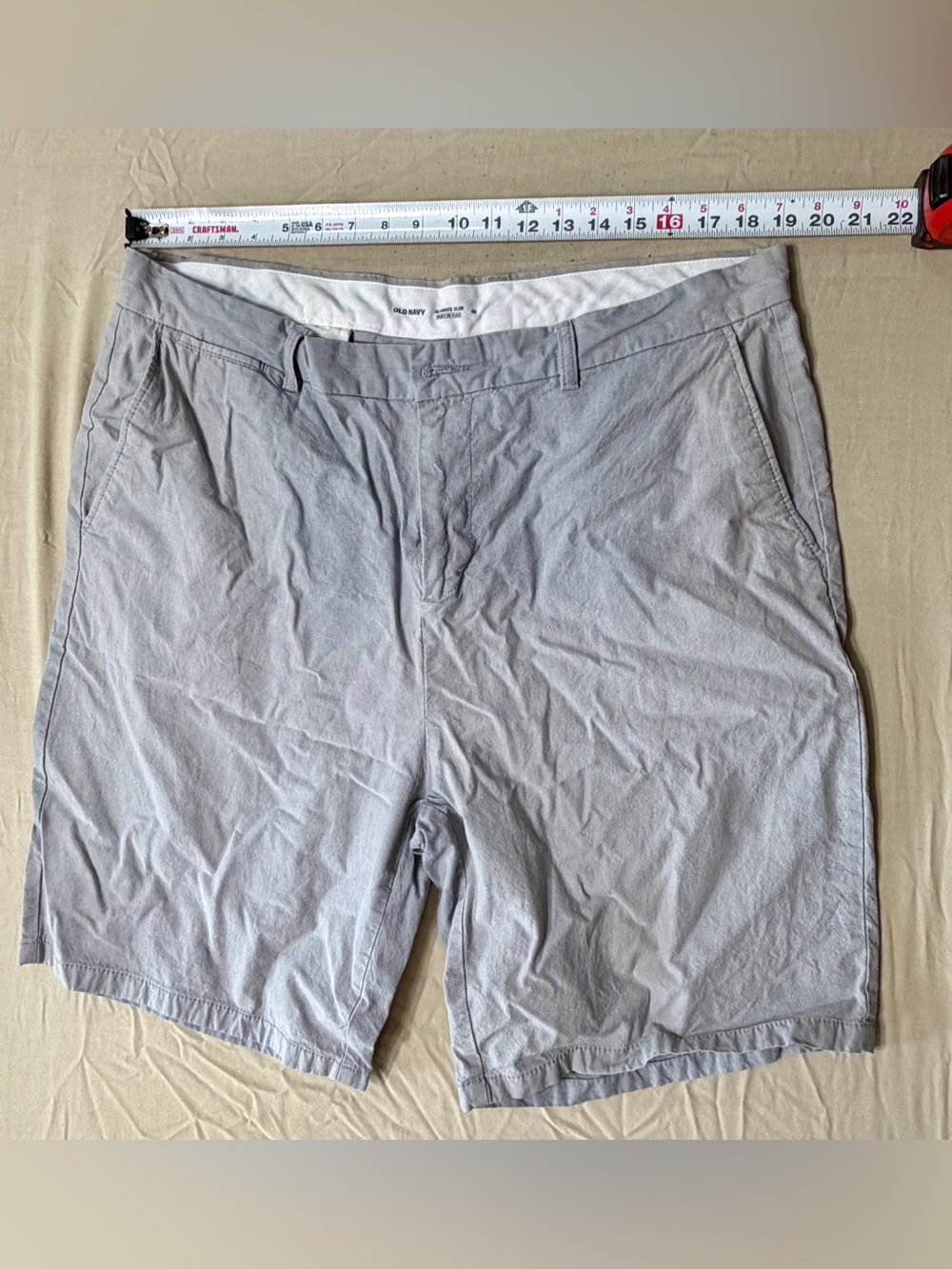 Old Navy Ultimate Slim Fit Men's Gray Chino Shorts Cotton Stretch Zip Pockets